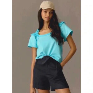 Pilcro Anthropologie NWT Turquoise Eyelet Ruffle Top Size XS